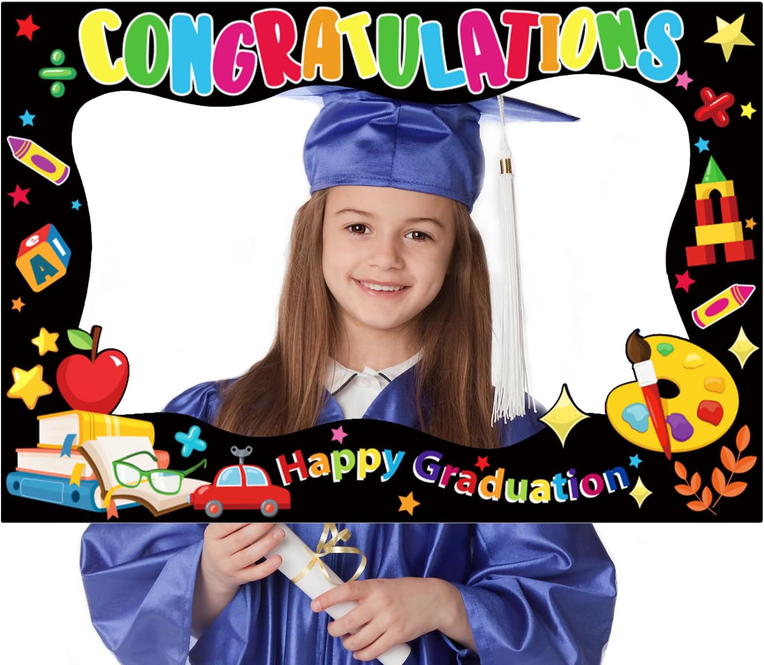 HOWAF Congrats Grad Photo Booth Frame, Preschool Happy Graduation Photo Frame for Class of 2025 Students Photo Shooting, Kindergarten Graduation Photo Booth Frame Kindergarten Grad Selfie Frame