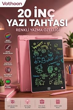 Vothoon 20 Inc Renkli Lcd Grafik Dijital Kalemli  izim Tableti Yaz  Tahta Not Yazma E itim Tableti Pembe