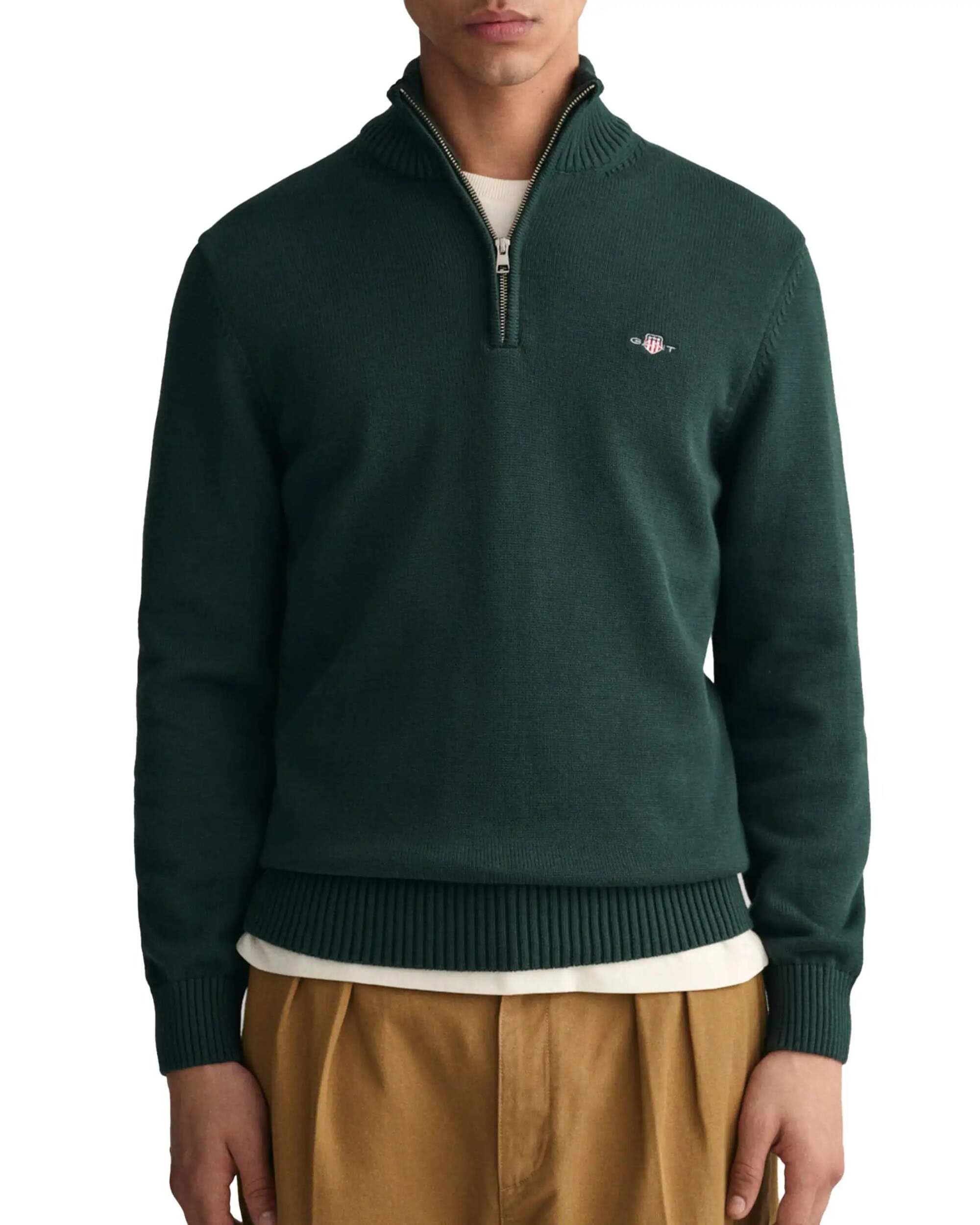 GANT Mens Cotton Half Zip Cream Sweater Green XL