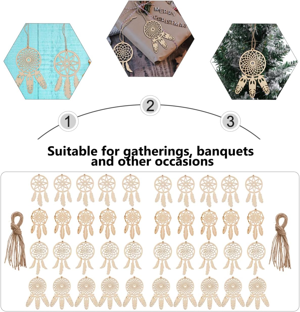 EXCEART Unfinished Wood Dream Catcher 40Pcs Wooden Dreamcatcher Dream Catcher Ornaments Homemade Wood Shape Embellishments - Image 2