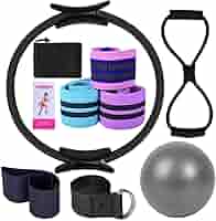 14-Piece Pilates Kit For Women - Includes Pilates Ring, Ball, Resistance Bands, Yoga Strap & Bag For Home Workouts