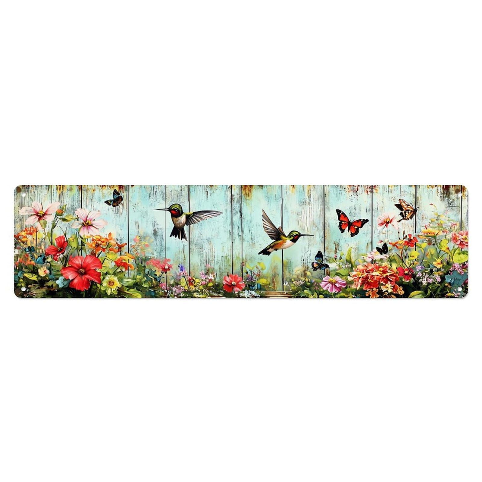 Hummingbirds And Butterflies Floral Scene Metal Tin Sign Plaque
