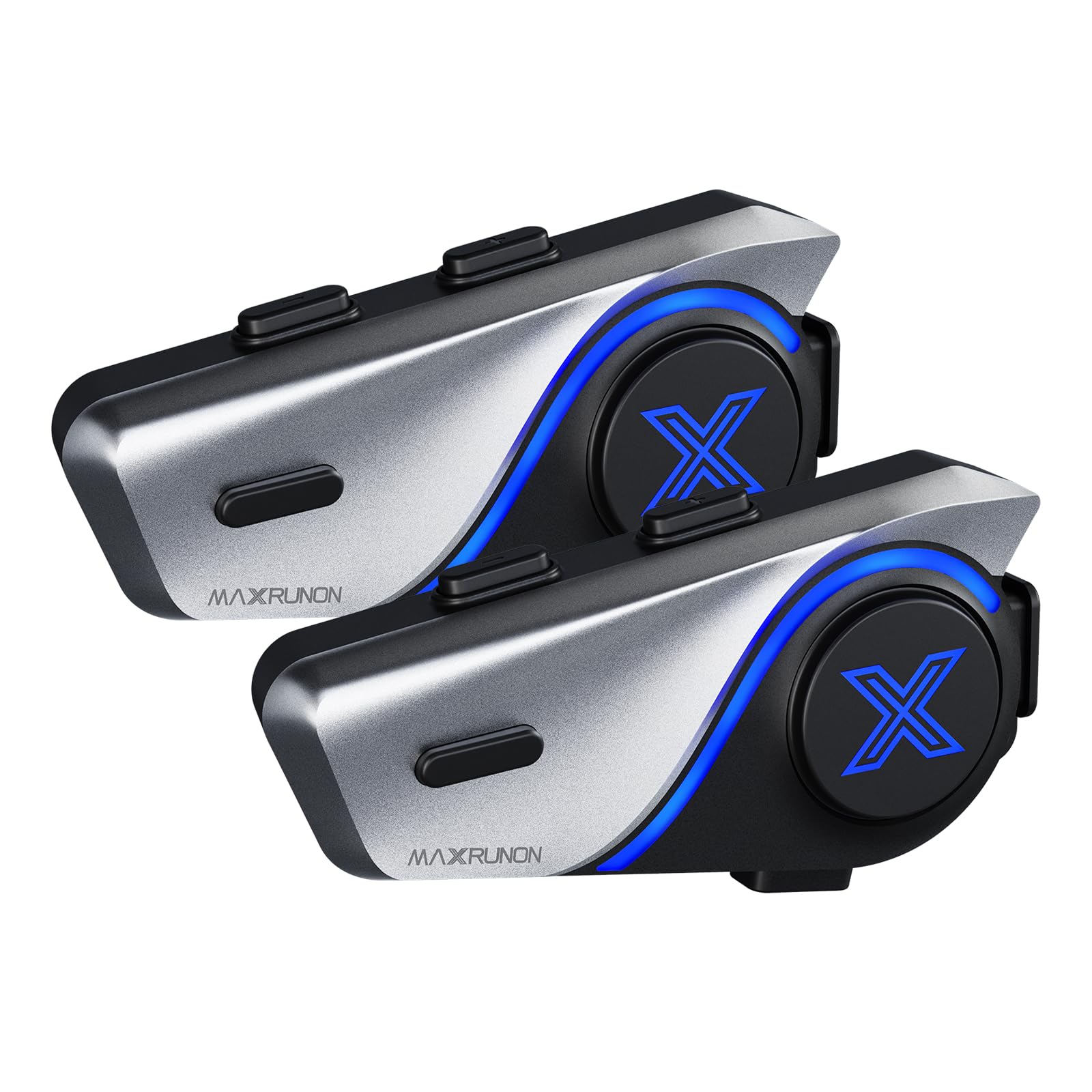 MAXRUNON D9 Intercomunicador Casco Moto para Motocicletas, 2 Vías Intercomunicador Bluetooth 5.3, Cancelación de Ruido CVC/DSP, Multitarea 1000 mAh, Emparejamiento Universal, FM, IPX5-2 Pack