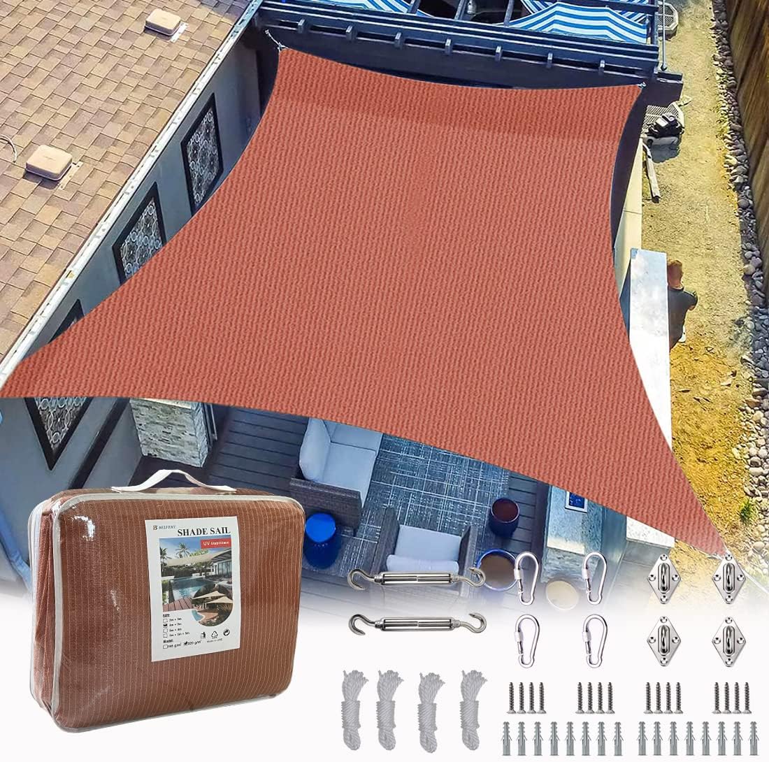 Belvery Sun Shade Sail Arc Rectangle Shade Net 4m×3m With Fixing installation Pole Rope Hooks Accessories Hardware Set Outdoor UV Blockage Commercial and Residential 320GSM (48 pcs)