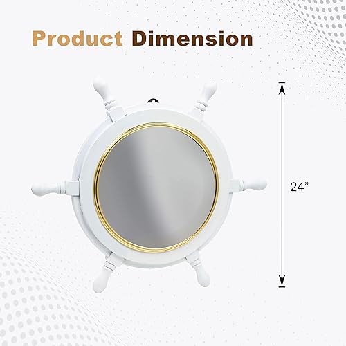 Miniatura 5 de Nagina International Classic White Kauffman - Espejo náutico grande con rueda de barco con anillo de latón, espejos para montar en la pared (16