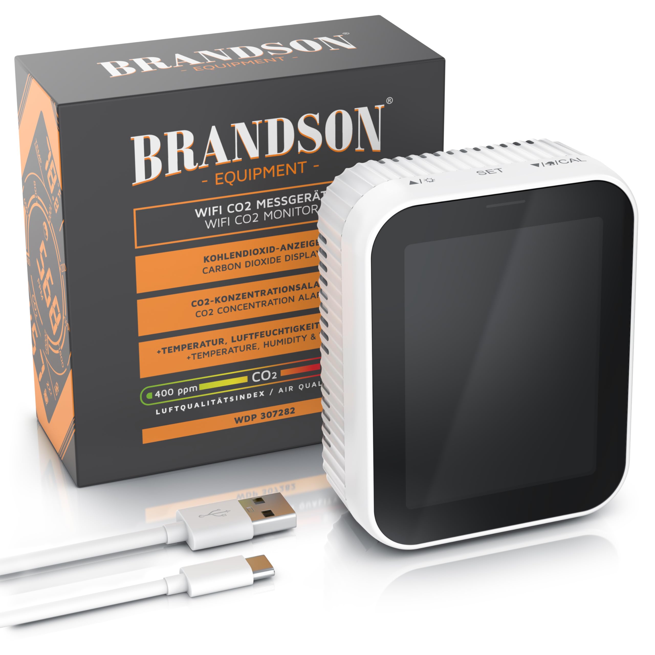 Brandson - Detector de CO2 WiFi - Medidor WiFi Comprobador de Calidad del Aire - Sensor de dióxido de Carbono Medición PPM - Tuya Smart Home - Recomendación de ventilación de Aire - Temperatura