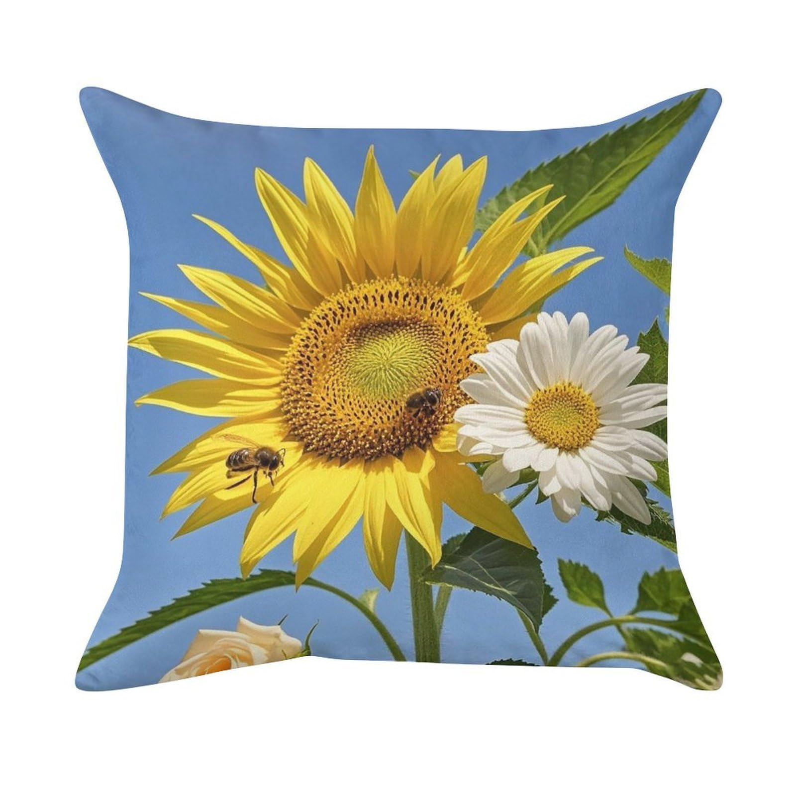 FekiLoot Bees Sunflowers Daisy Rose Flowers Pillow Covers Luxury Velvet Square Pillowcases Throw Pillows Case with Invisible Zipper Decorative Velvet Cushion Covers Ultra Soft Lumbar Pillow Shells