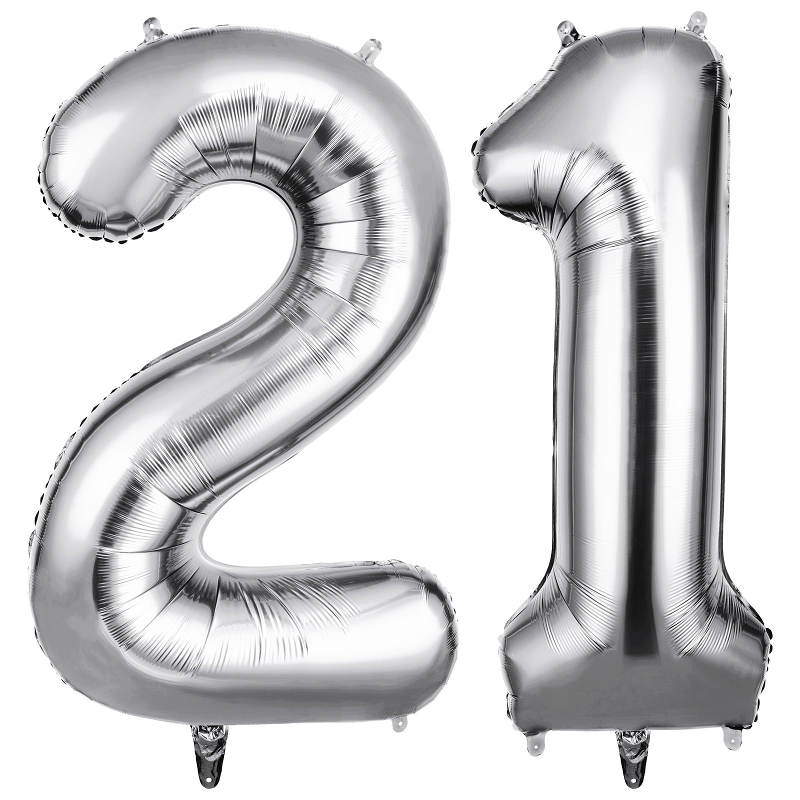 OFFCUP Zahlen Luftballon 21 Geburtstag Silber, Folienballon Zahl 21, 40 Zoll Helium Ballons Riesen 101cm Geburtstag Mädchen Junge PartyDeko Ballon Zahl Deko zum Jubiläum Neujahr Hochzeit