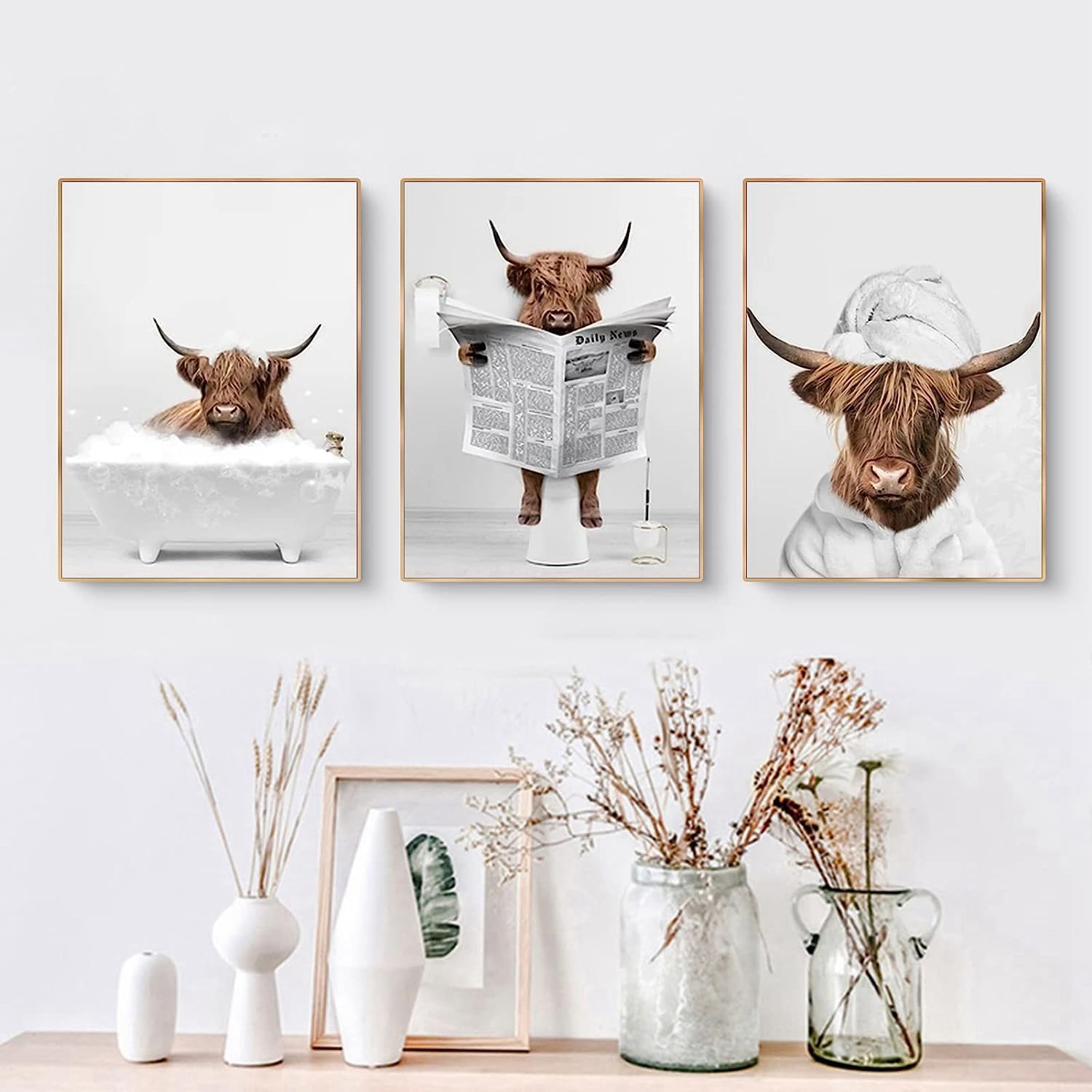 QPLGTU Bathroom Home Background Wall Decoration Poster, Black and White Highland Livestock Animal Decoration Photos Wallpaper - Image 4