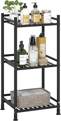 Estantería abierta de almacenamiento de baño de 3 niveles, estantería de metal independiente para cocina, sala de estar, pasillo (negro mate, 3