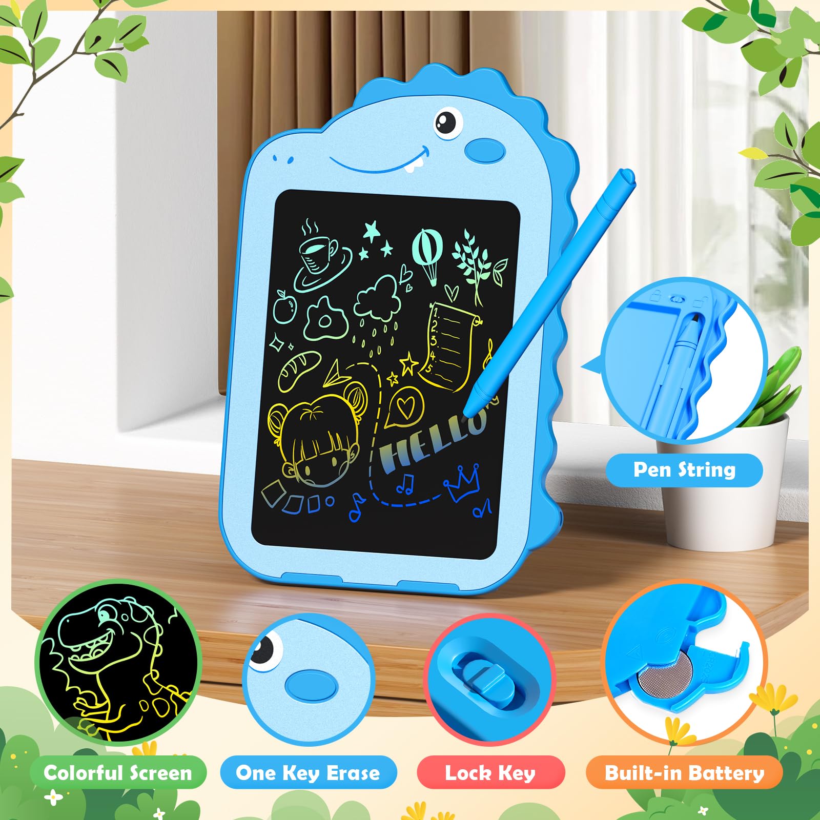 Paquete de 2 tabletas de escritura LCD para niños, tableta de dibujo colorida de 6.5 pulgadas, juguetes educativos para niños, almohadilla de garabatos, juguetes de dinosaurio para niños y niñas de 3 4