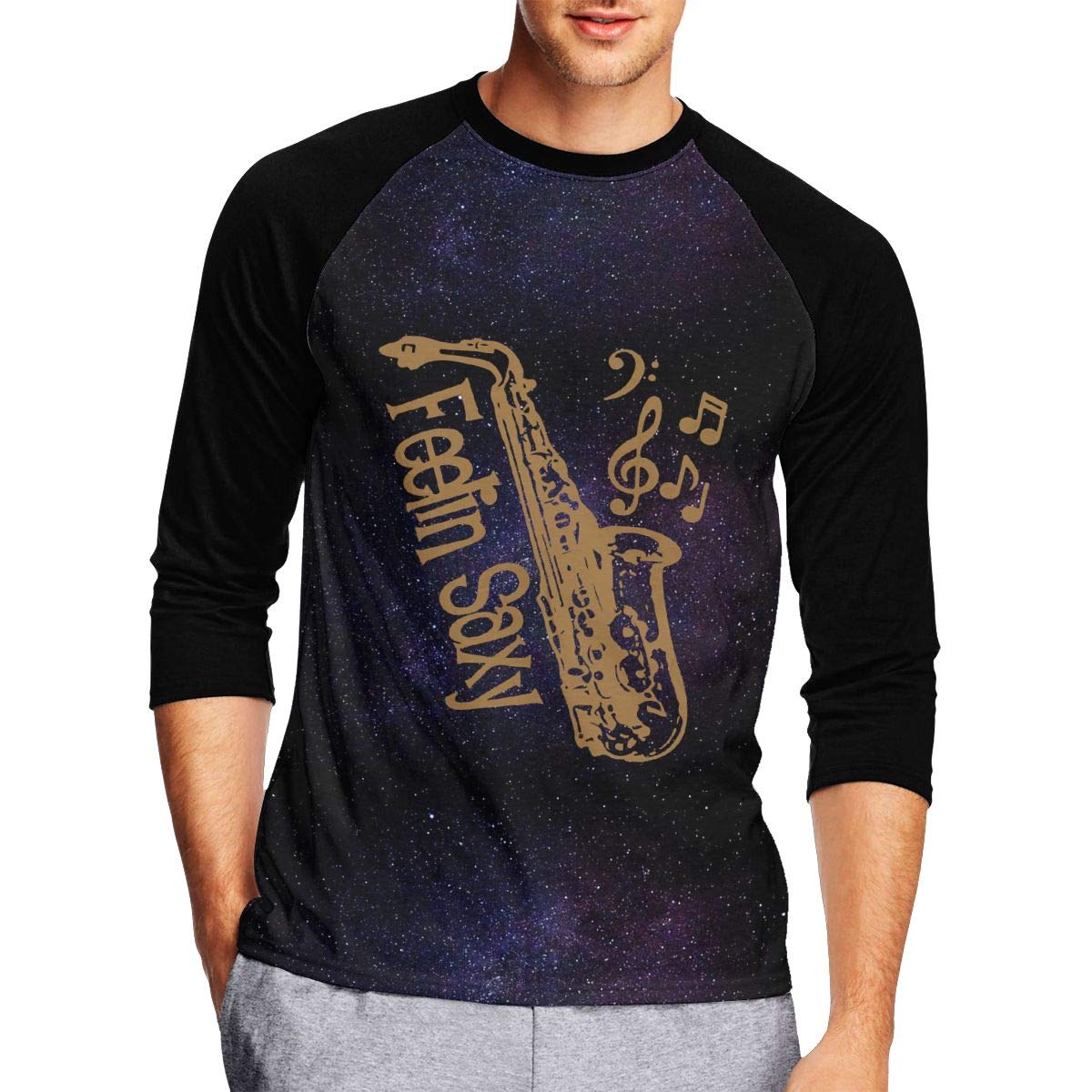 Mens Feelin Saxy Funny Saxophone Tshirt 3/4 Sleeve Baseball T Shirt