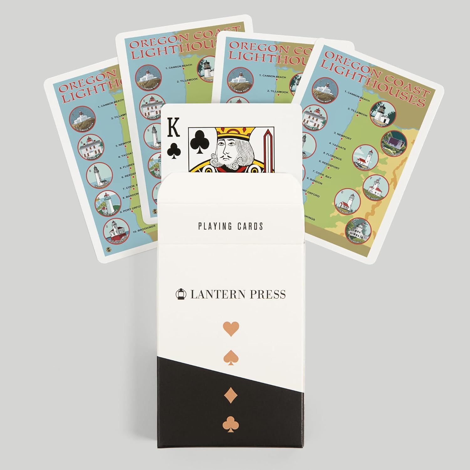 Lantern Press Oregon Coast Lighthouses, 52 Playing Cards for Adults, Poker Size Card Deck