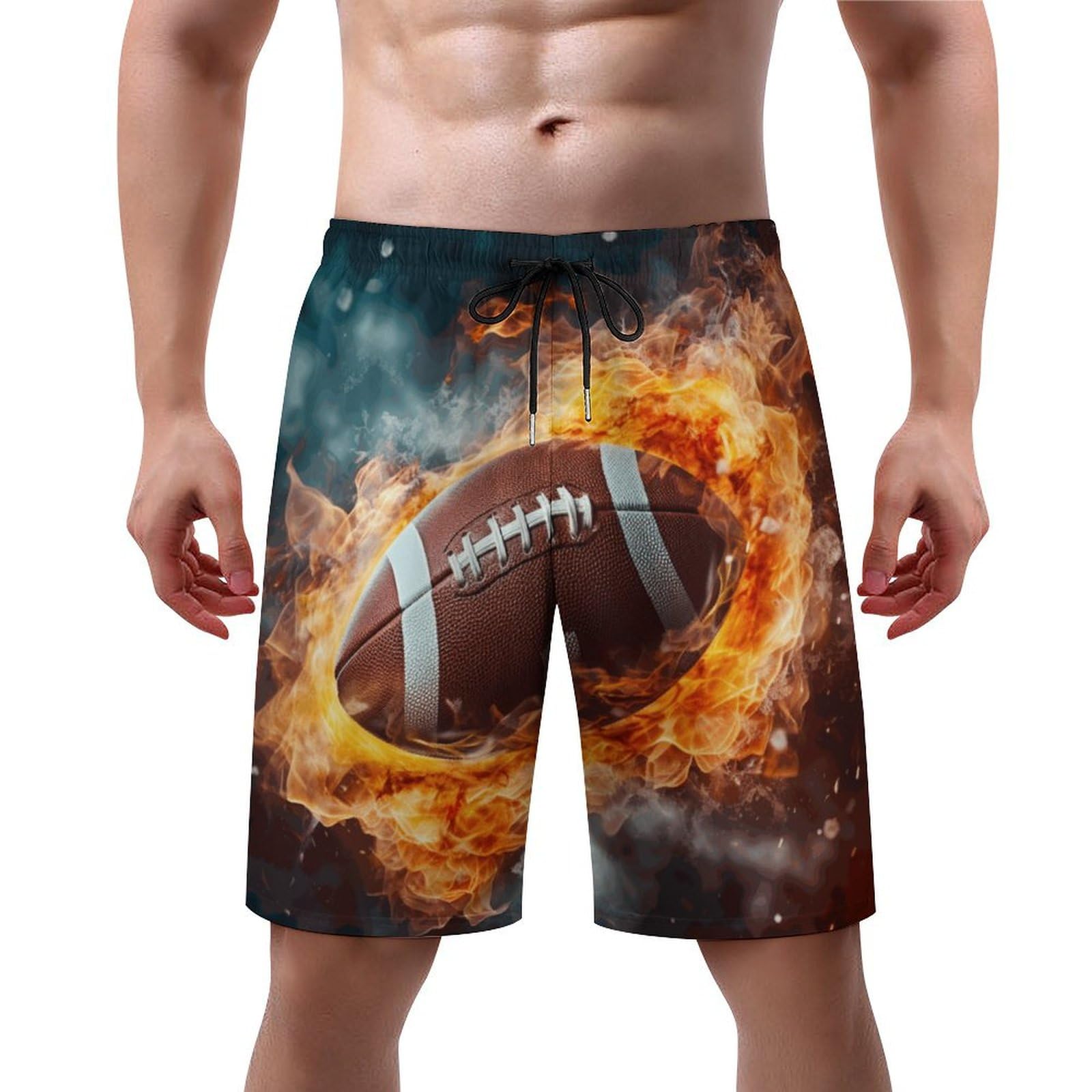 Joyidec Mens Football Ball Fire Swim Trunks Quick Dry Swim Beach Shorts with Mesh Lining Pockets XL