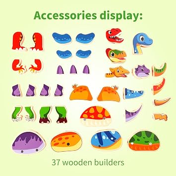 INIFEIDALA Wooden Peg Board Beads Sequencing Toy Set-Magnetic Dinosaur Building Toys