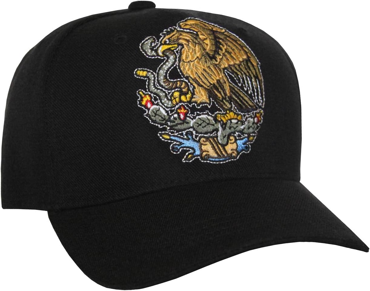 Mexican Golden Eagle Embroidered Curved Bill Snapback Cap (Black)
