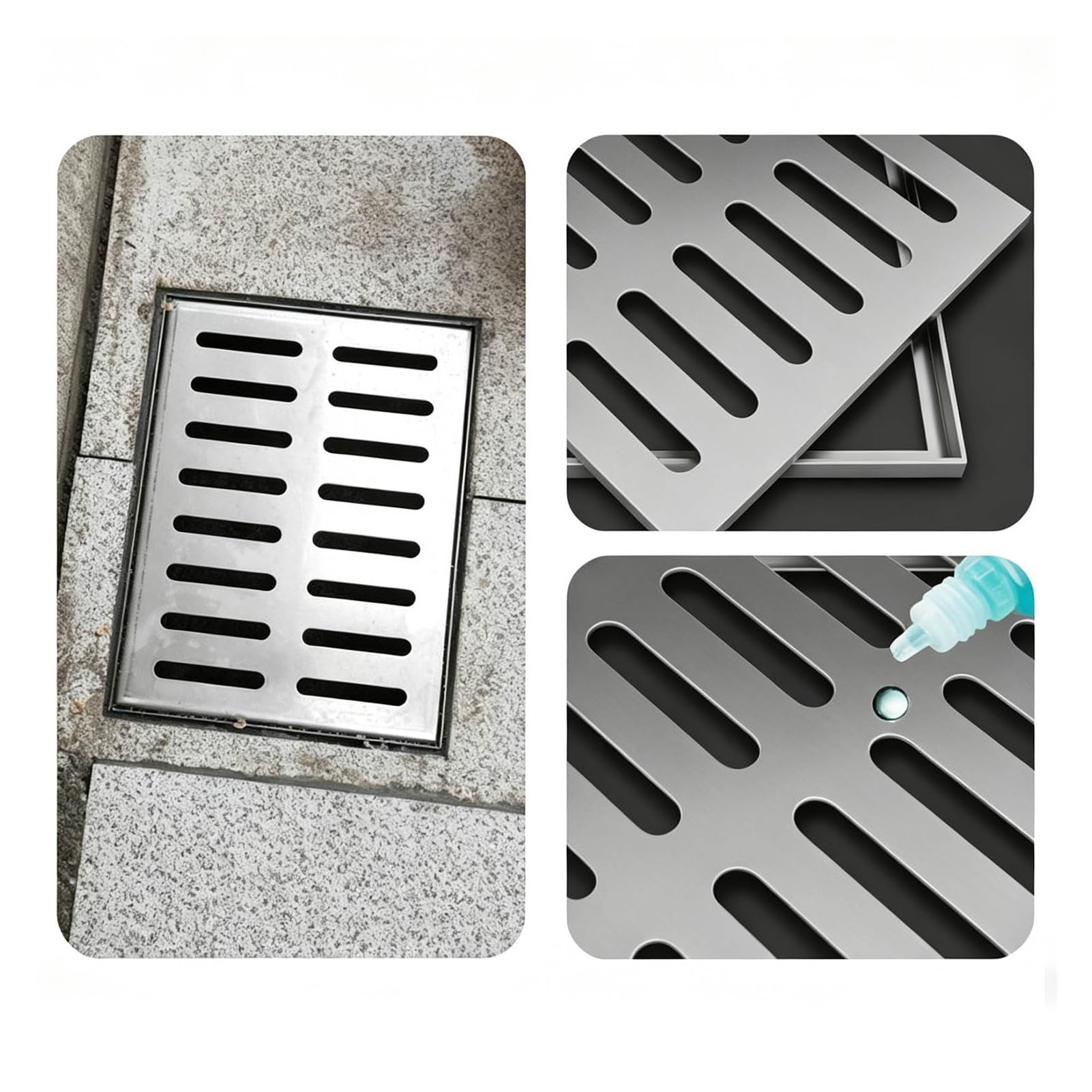 Coperchio per Scarico A Pavimento in Acciaio Inossidabile con Cornice | Canale Drenaggio per Patio per Terrazze Marciapiedi E Pavimentazioni In Calcestruzzo(40x40x3cm)