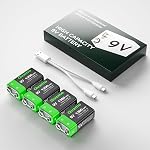 4-Pack Rechargeable 9 Volt Lithium-ion Batteries, 1300mAh Long Lasting Power, USB-C Recharge with 2 in 1 Charging Cable for Smoke Alarms,Multimeters,Microphones,Walkie-Talkie,Toys
