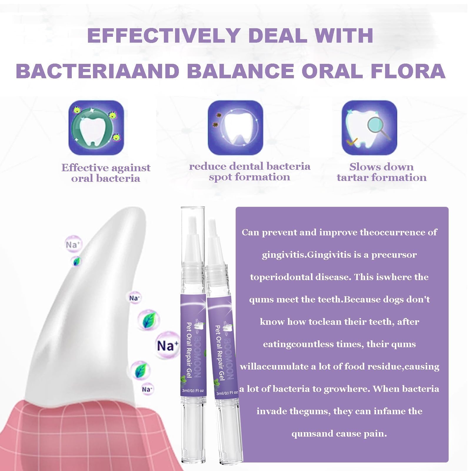 3PCS pet oral repair gel, gel réparateur oral Pet pour éliminer la mauvaise haleine, lutter contre le tartre, sans se brosser les