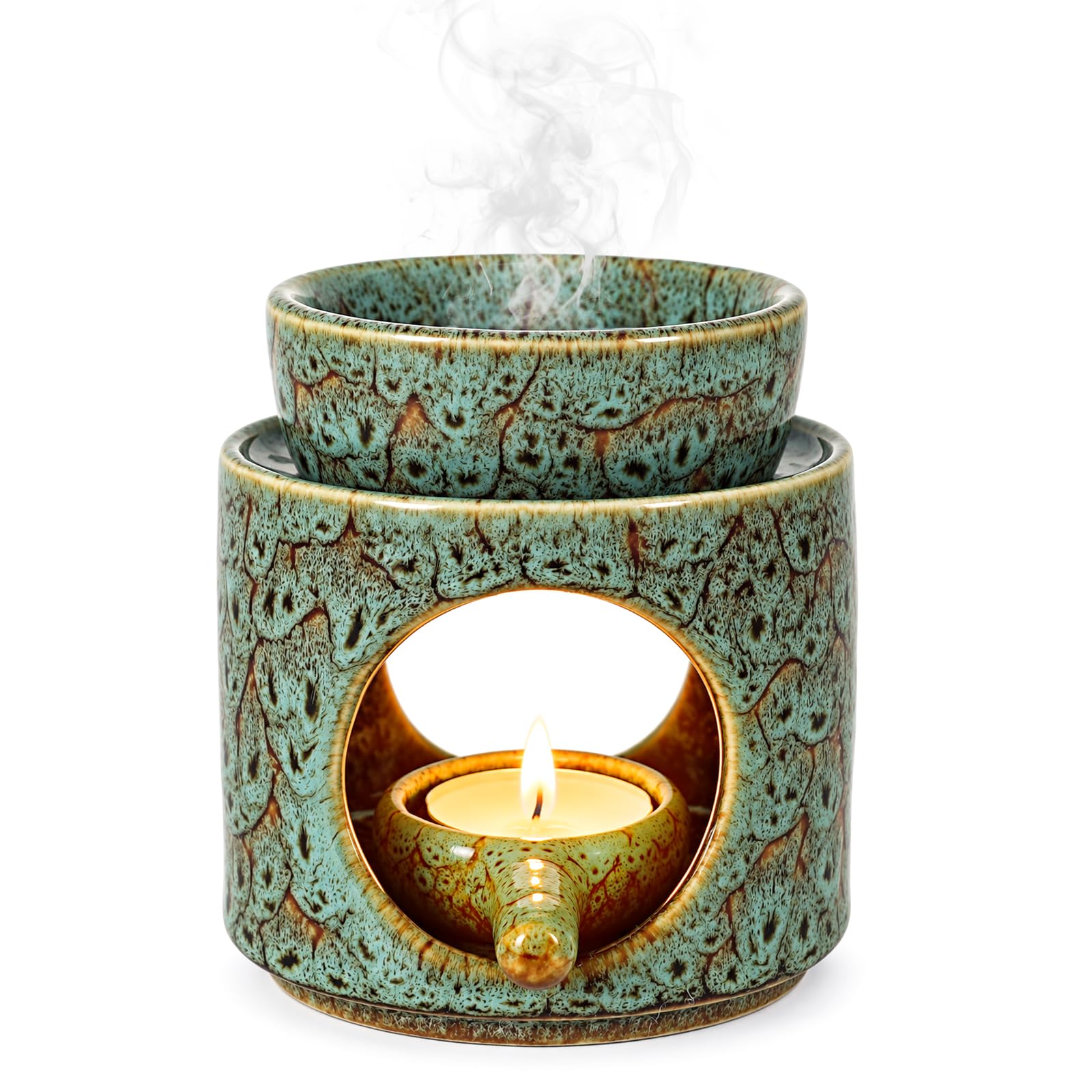 NUTKIT Wax Melt Burner, Ceramic Oil Burner Aroma Diffuser-Dark green