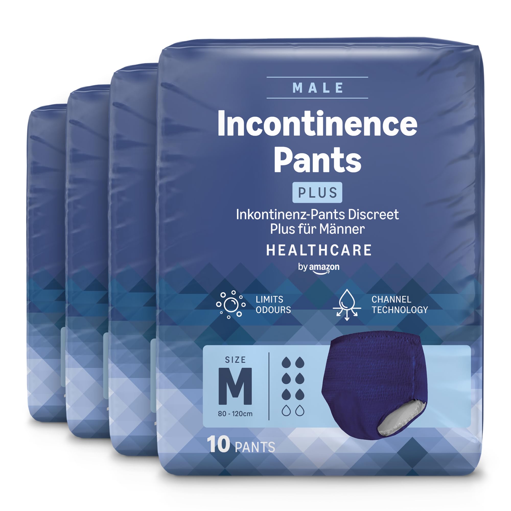 Healthcare by Amazon Men's Incontinence Pants, Plus Absorbency, Medium, 40 Count (4 Packs of 10), Blue, (Previously Amazon Basic Care) - Packaging May Vary