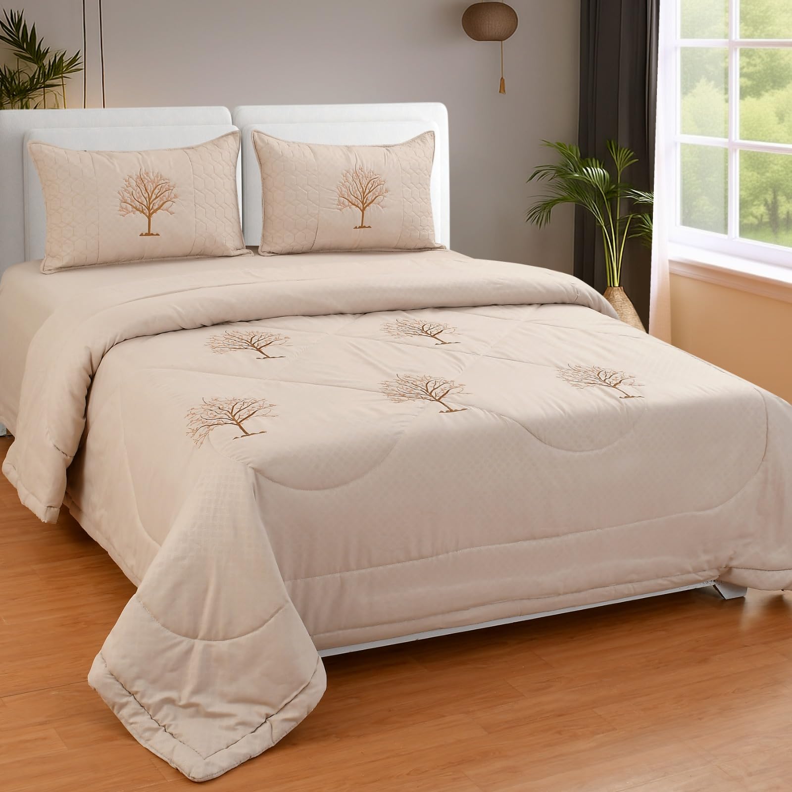 Glace Cotton1 Reversible Comforter Double King Size 90 x 100 Both Side Same Print 1 Bedsheet King Size 90X100 inch and 2 Pillow Cover 4 Pcs Bedding Set | AC Quilt | AC Dohar-Cream-picture-44