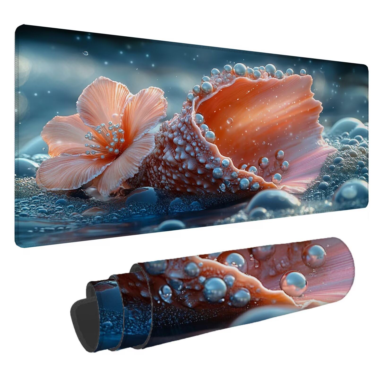 Podkładka pod mysz Muszla XXL Perła Podkładka pod mysz 1600 x 800 x 4 mm Podkładka pod mysz do gier, duża wodoodporna antypoślizgowa podkładka na biurko, podkładka pod mysz szyte krawędzie dla graczy,