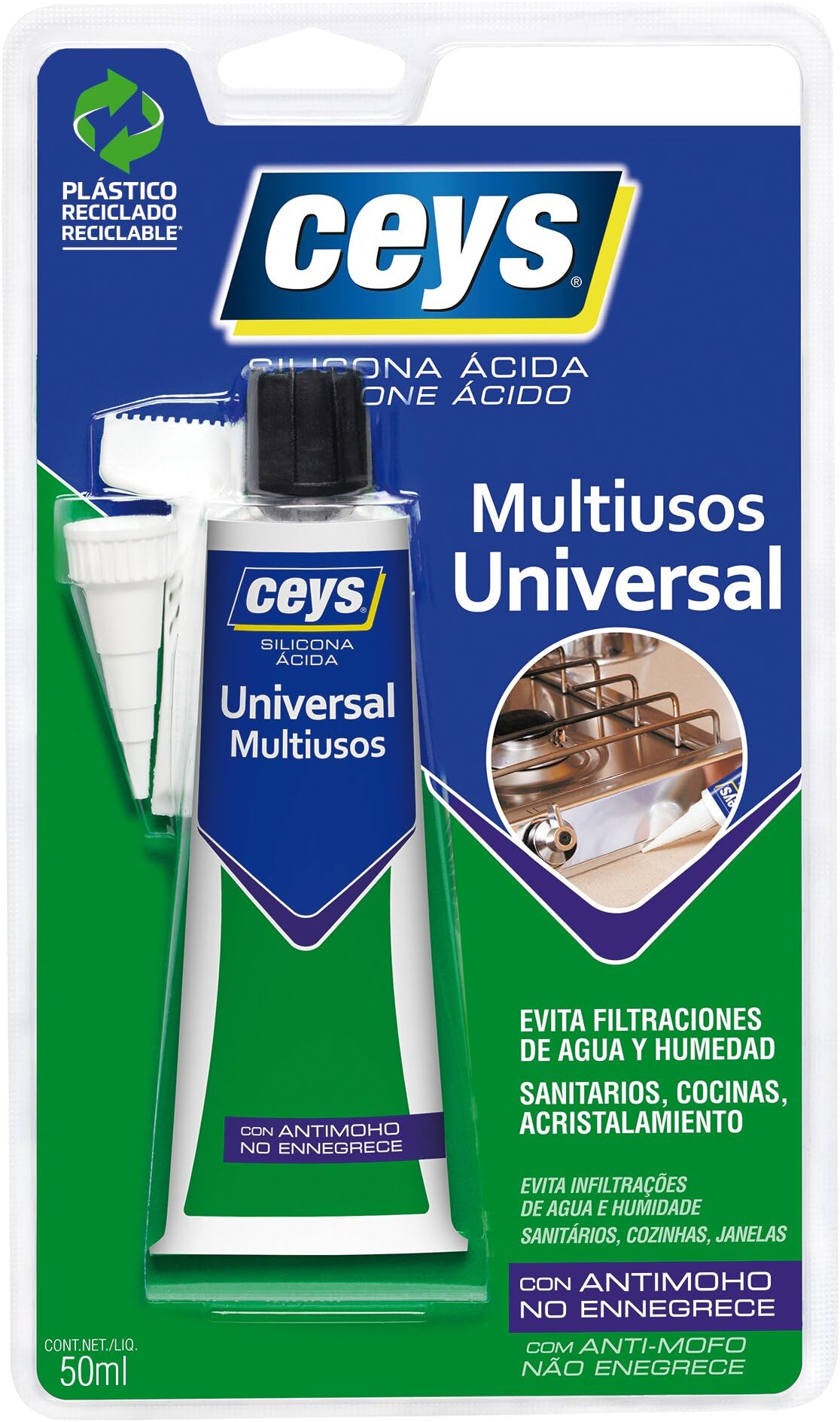Ceys - Silicona ácida universal multiusos - Translúcida - Blister 50 ML