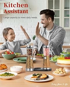 Electric Salt and Pepper Grinder Set with Storage Base, Stainless Steel Rechargeable Salt and Pepper Grinder Set with 4.5 oz Large Capacity, 1.8" Wide Mouth, Adjustable Coarseness, Ideal for Kitchen