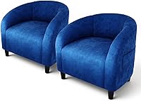 GarveeHome Navy Blue Velvet Barrel Accent Chair Set of 2 - Cozy U-Shaped Backrest Club Chairs for Living Room Bedroom Study