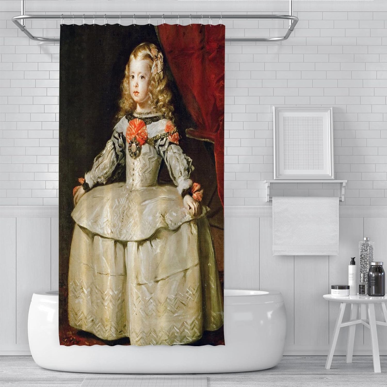 Diego Velazquez Extra Long Shower Curtain Liner Cute Girl Bathroom Shower Curtains with Hooks Baroque Style Shower Curtain Waterproof W78 x L78(in)