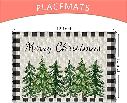 Miniatura 5 de Juego de 4 manteles individuales con diseño de árbol de Navidad, decoración de mesa, 12 x 18 pulgadas