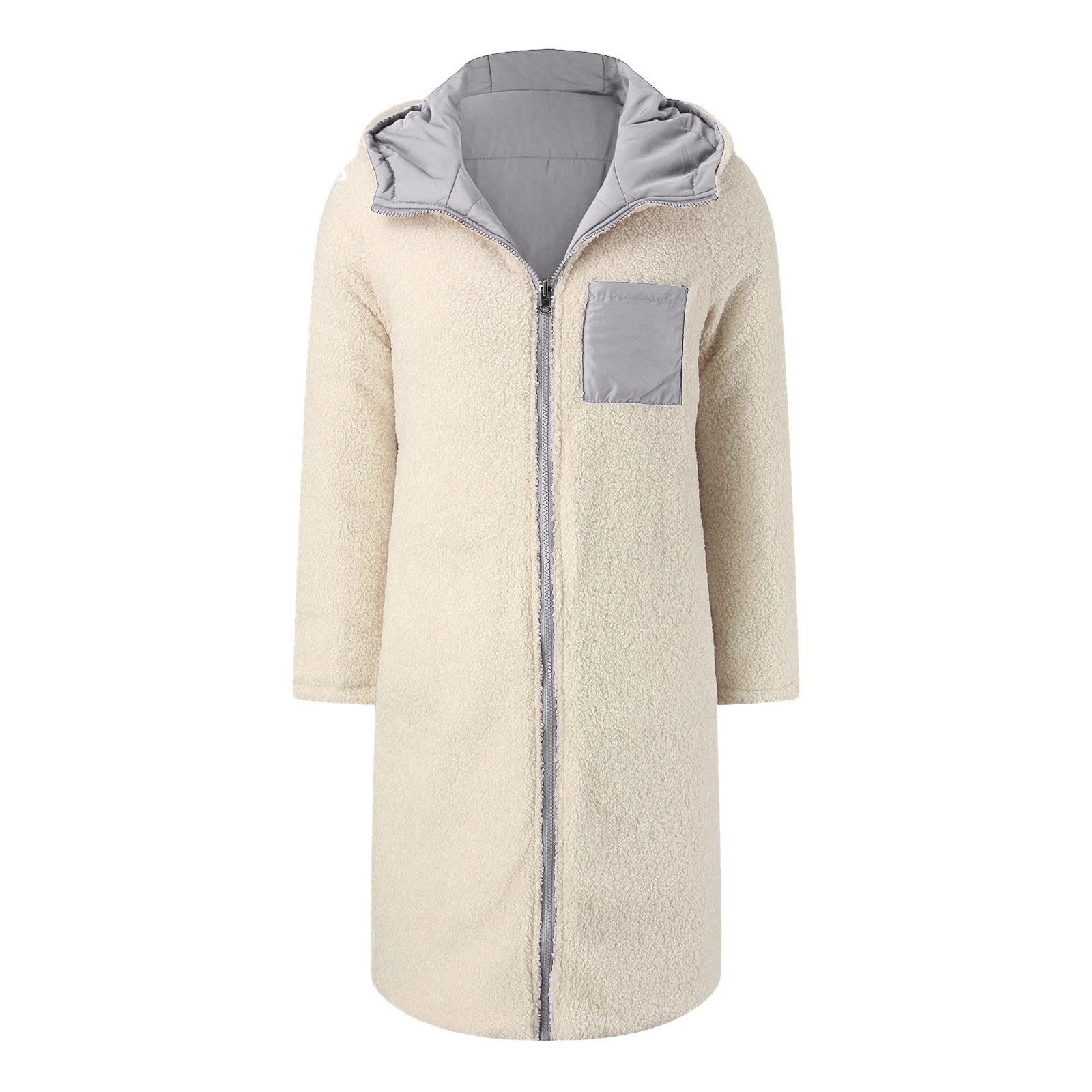 Cappotto invernale da donna alla moda con tasche in pile con cerniera, reversibile, per giornate fredde, abbigliamento casual con calda fodera interna