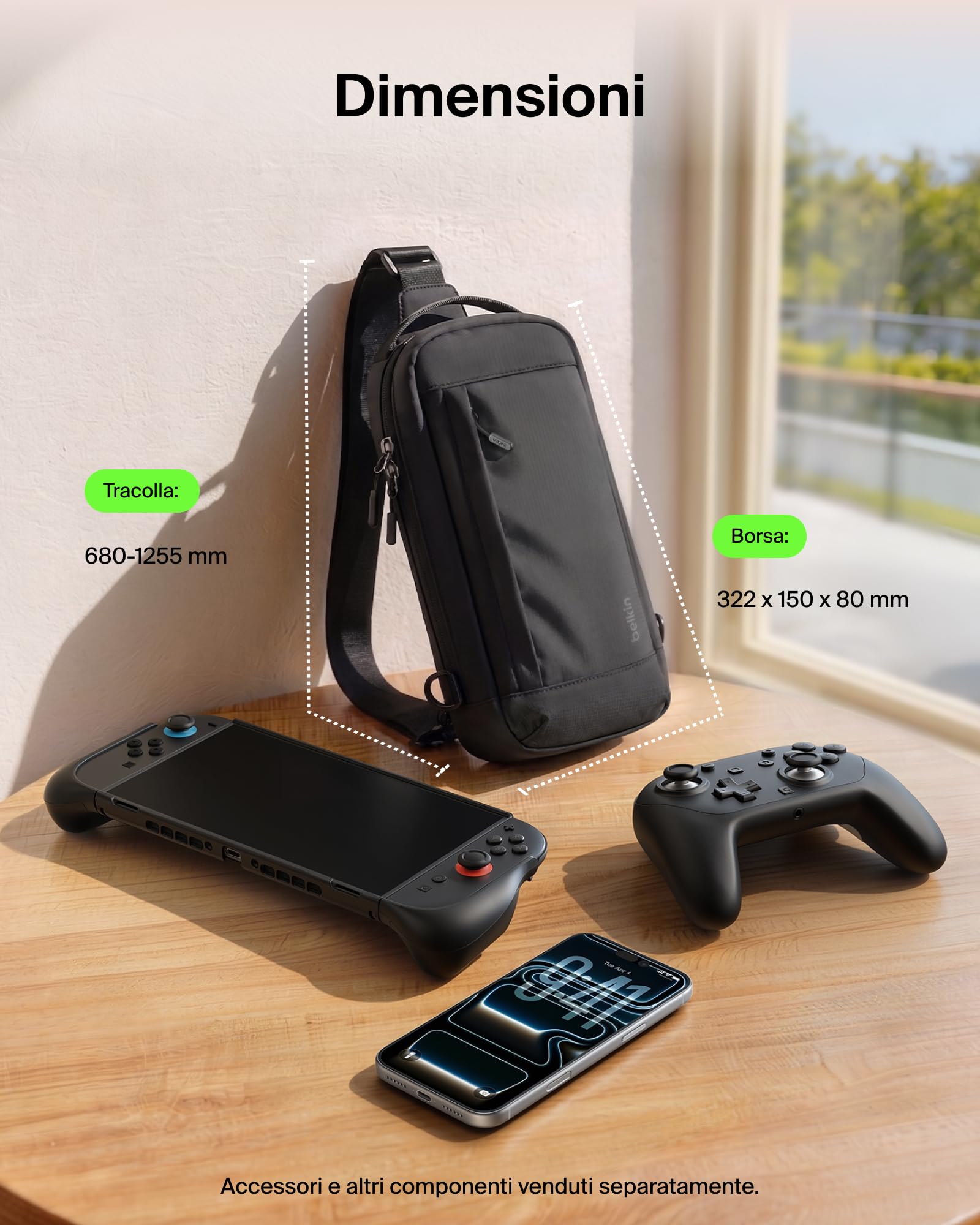 Belkin Gaming Borsa per Nintendo Switch 2 Protettiva da Viaggio - Nero | Borsa Crossbody, Custodia Protettiva da Trasporto per Accessori Console, Interno Morbido, Leggera, 10 Slot per Schede Giochi