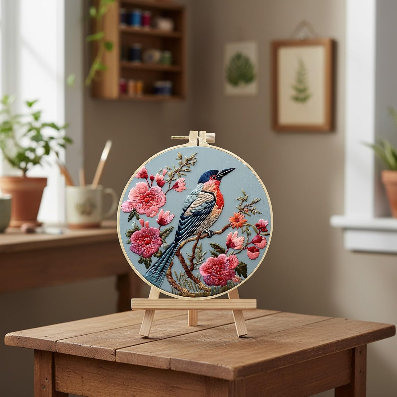 ARTopet 4Pcs Embroidery Kit for Beginners Cross Stitch Kits Needlepoint Set Colorful Bird Patterns Embroidery Thread Kit for Craft Lover Hand Stitch with 7.87in Hoop Threads Fabric-Birds