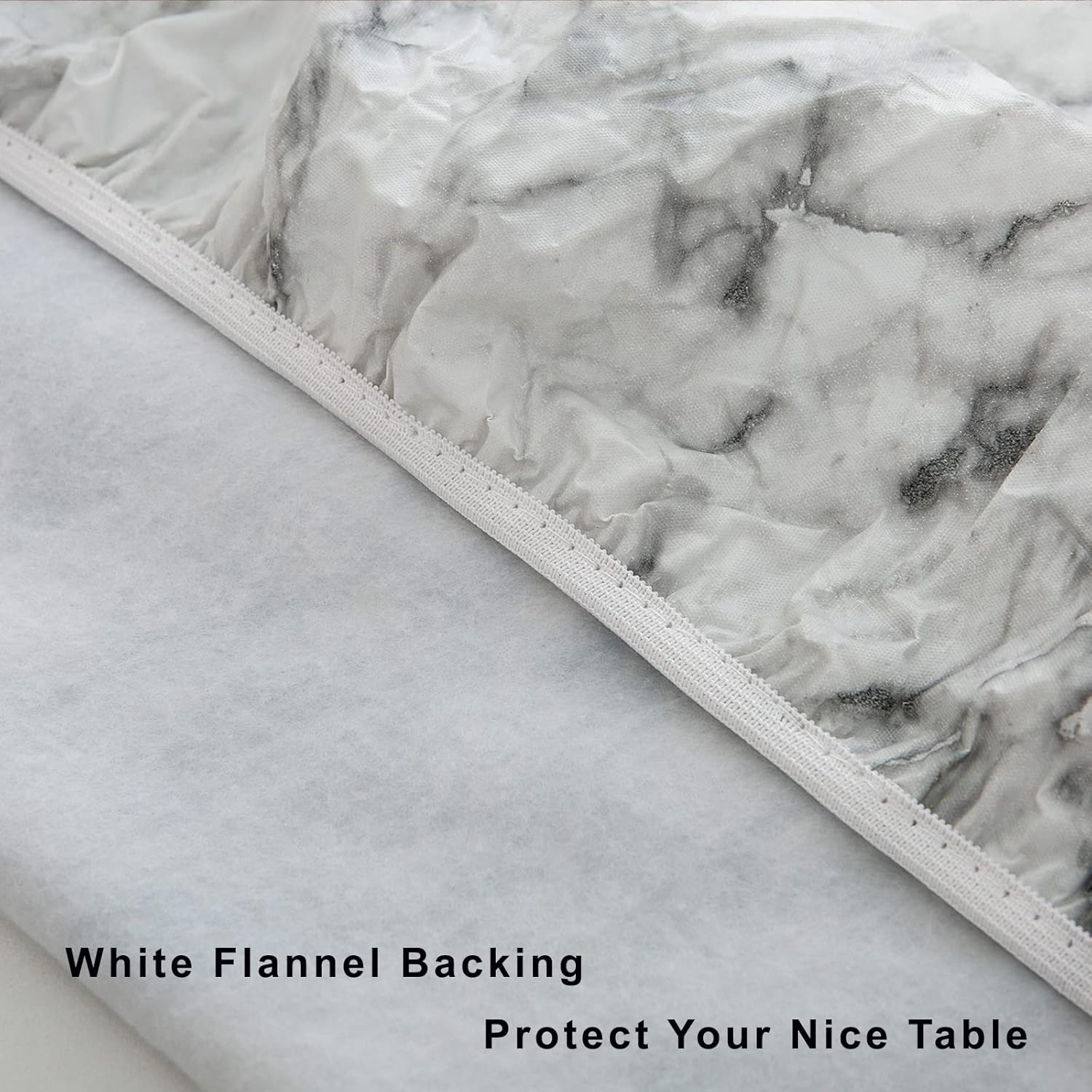 LIBERECOO Round Vinyl Fitted Tablecloth with Flannel Backing Elastic Edge Table Cover Waterproof Stain-Resistant Wipeable Tablcloths Fits 57-65" Round Tables