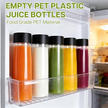 12PCS Clear PET Plastic Juice Bottles with Lids, 13.6 OZ (400ML) Reusable Juicing Bottles, Smoothie Drink Bottles Clear Drink Containers for Juicing, Smoothie and Other Beverages 