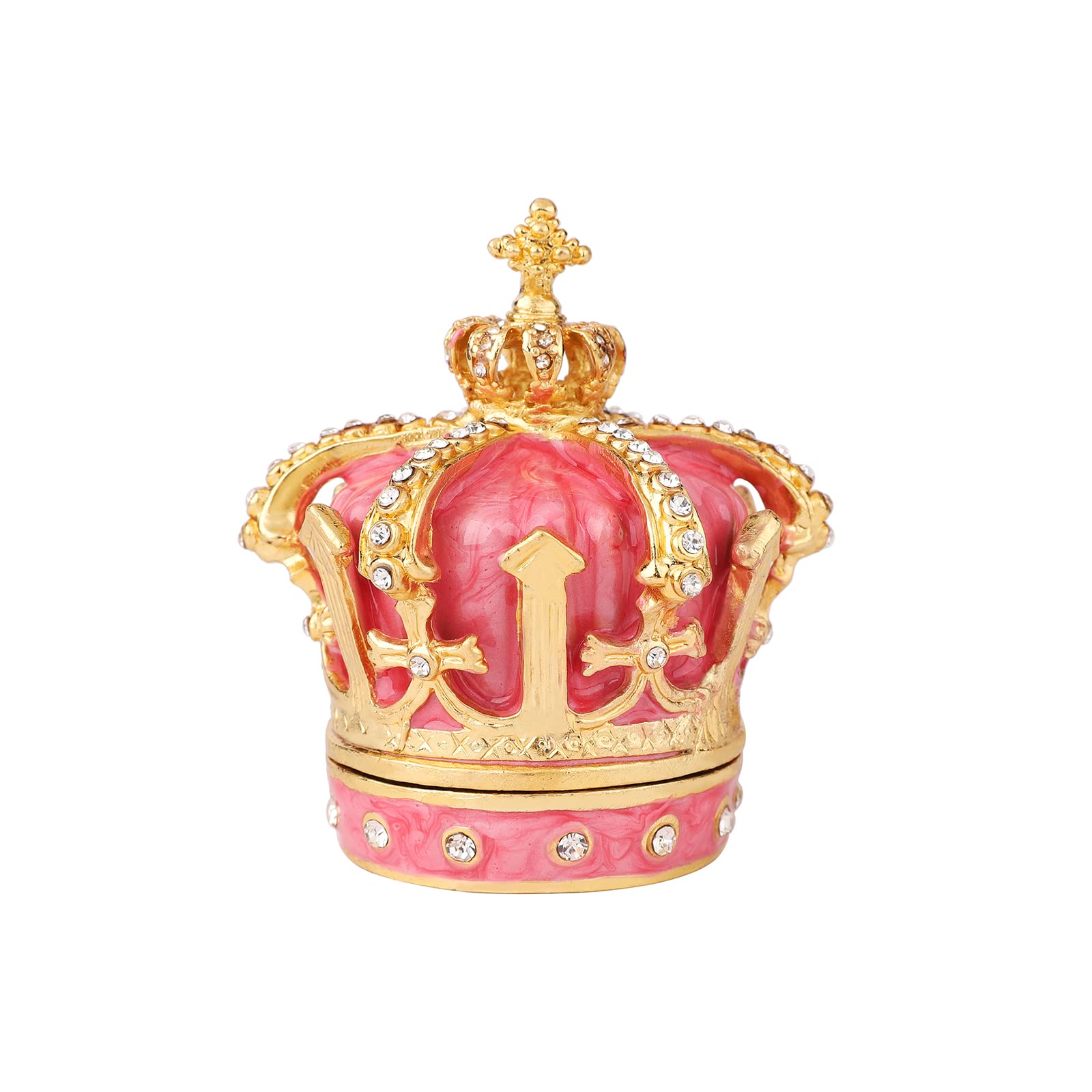 QIFU Hand Painted Pink Royal Crown Style Decorative Trinket Box Hinged, Unique Gift for Family