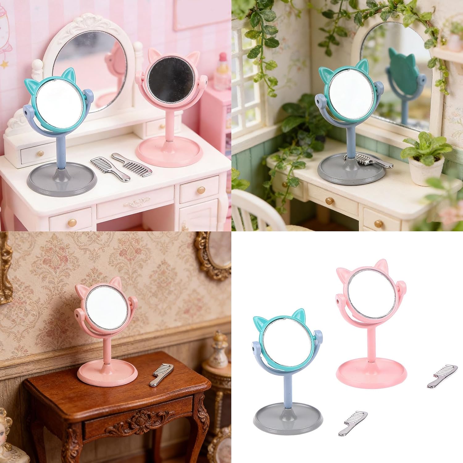 Miniature Vanity Glass and Comb Model Figure Set for 1: 12 Doll House Accessories Bedroom Scene Display Props Doll House Miniature Dressing Glass image 2