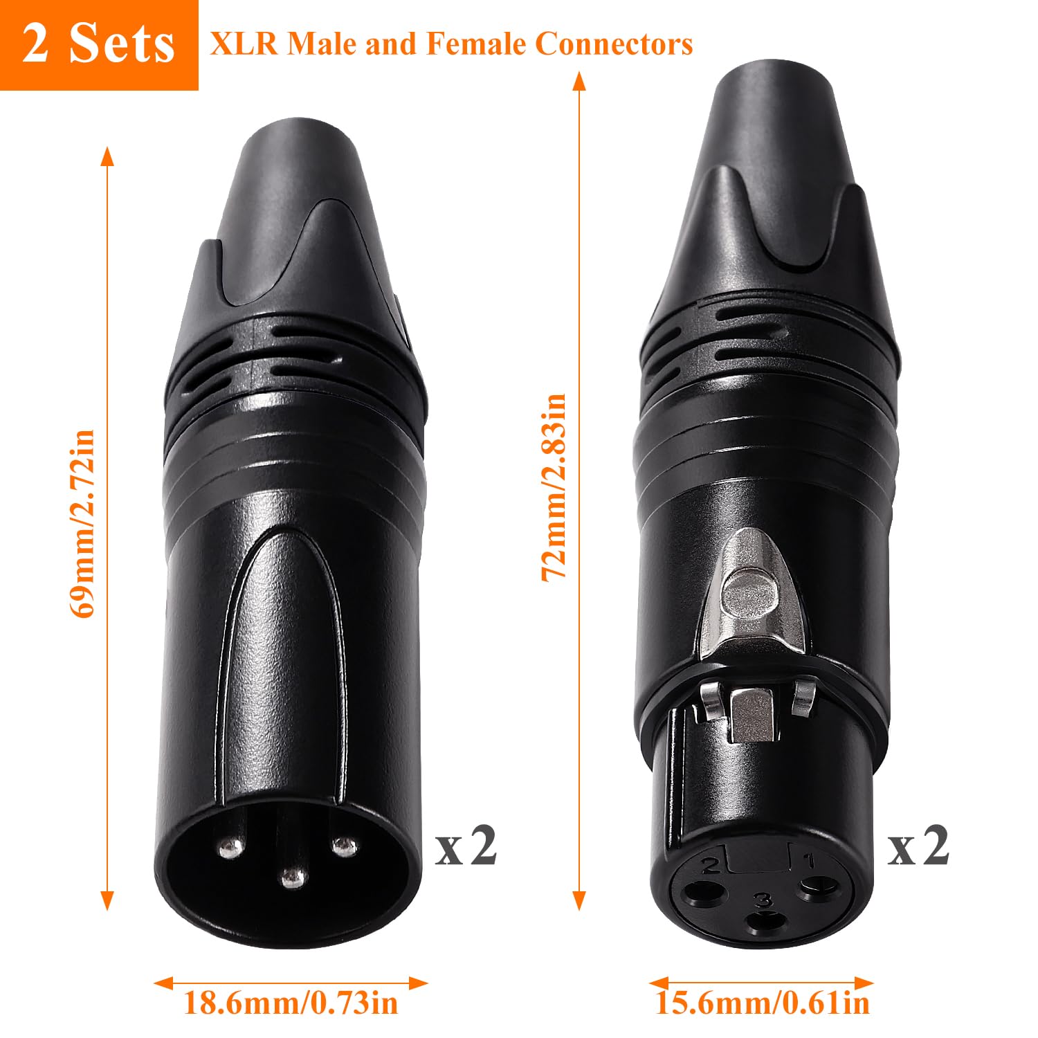 KUOQIY 2 works 3 Pin XLR Connector, 3 Pin XLR Cable Connector Male and Female, Mic Audio Socket - Image 2