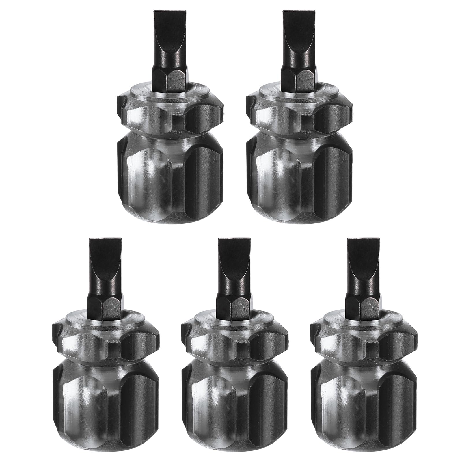sourcing map 5pcs SL6 Stubby Flat Head Screwdriver 45# Steel Black Oxide Mini Short Screwdriver with Ergonomic Handle for Tight Spaces Sewing Machine, Black