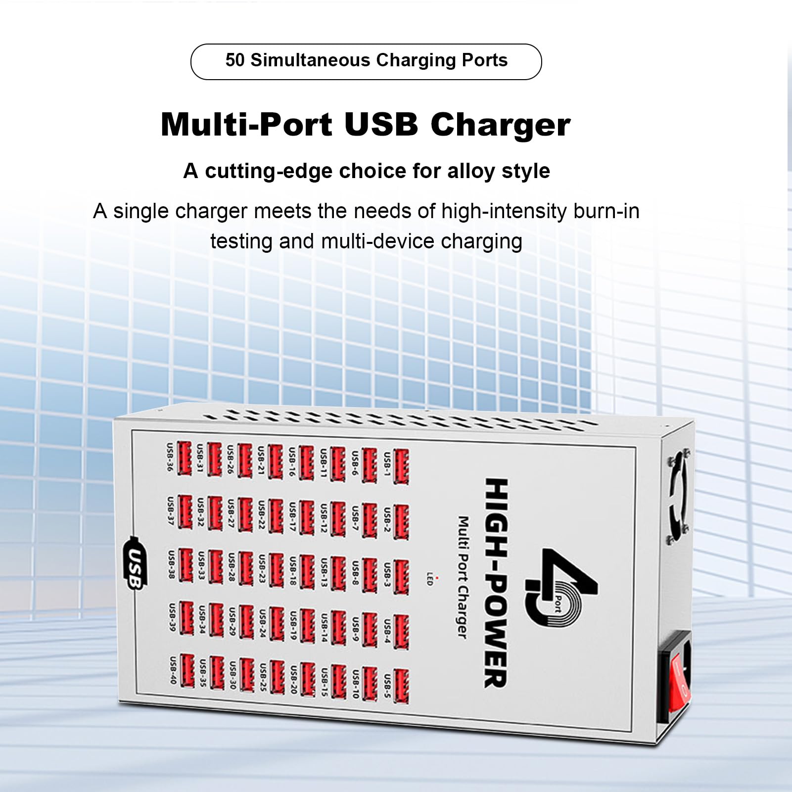 ASHATA Stazione di ricarica USB da 40 Port, 40 Port, 200 W, caricabatterie multi-dispositivo ad alta potenza con ventola di raffreddamento a ricarica rapida, controllo intelligente della temperatura