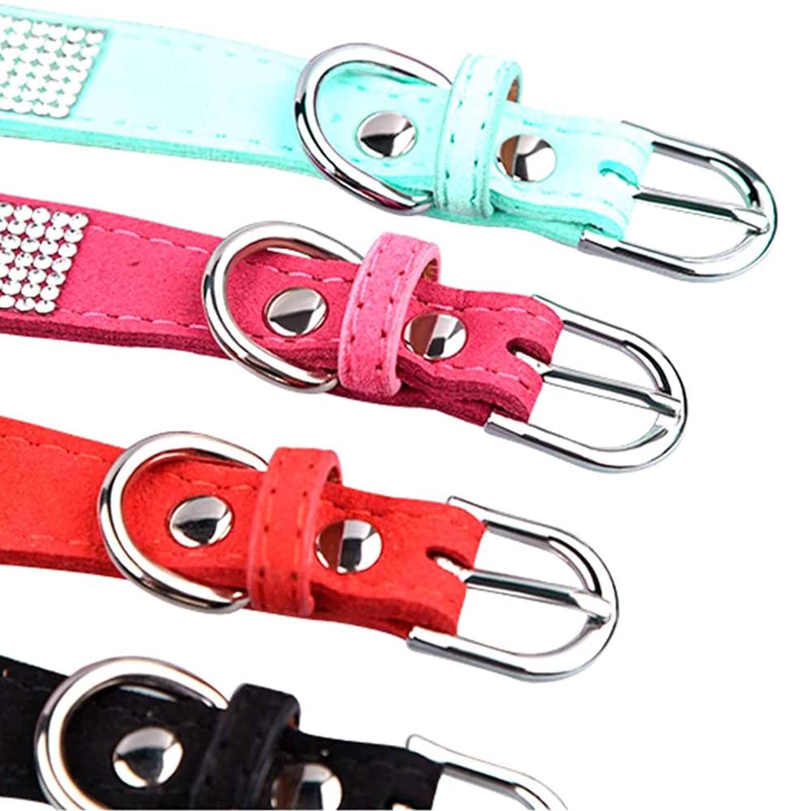 Newtensina 3 stuks stijlvolle hondenhalsband en riem set schattige zachte suède bling halsband met vlinderdas puppy halsband en riem voor kleine honden katten - roze - M
