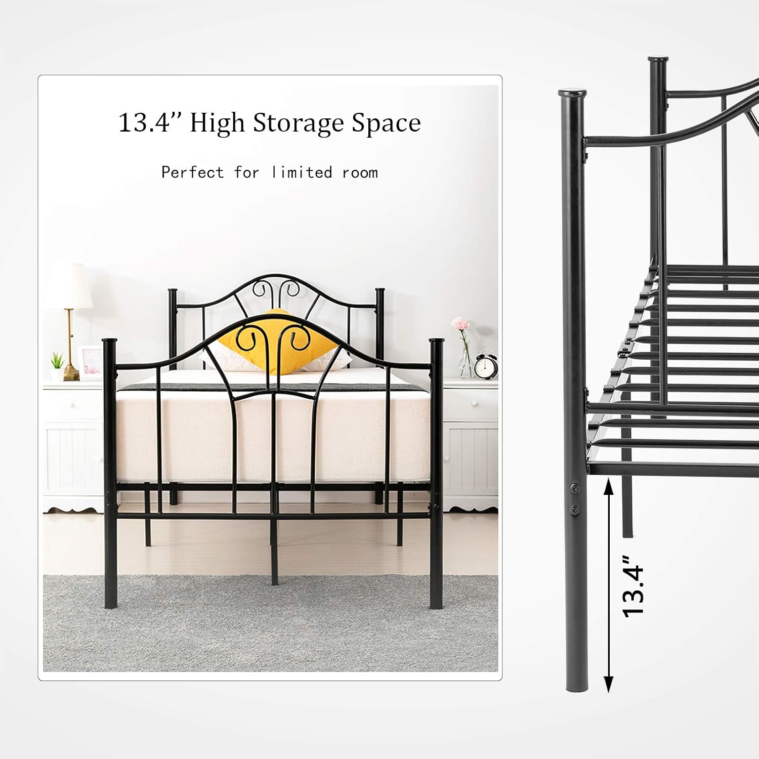 mecor Metal Twin XL Bed Frame, Platform Bed with Curved Steel Headboard Footboard, with Durable Metal Slat Support,No Box Spring Needed, Twin XL Size, Black