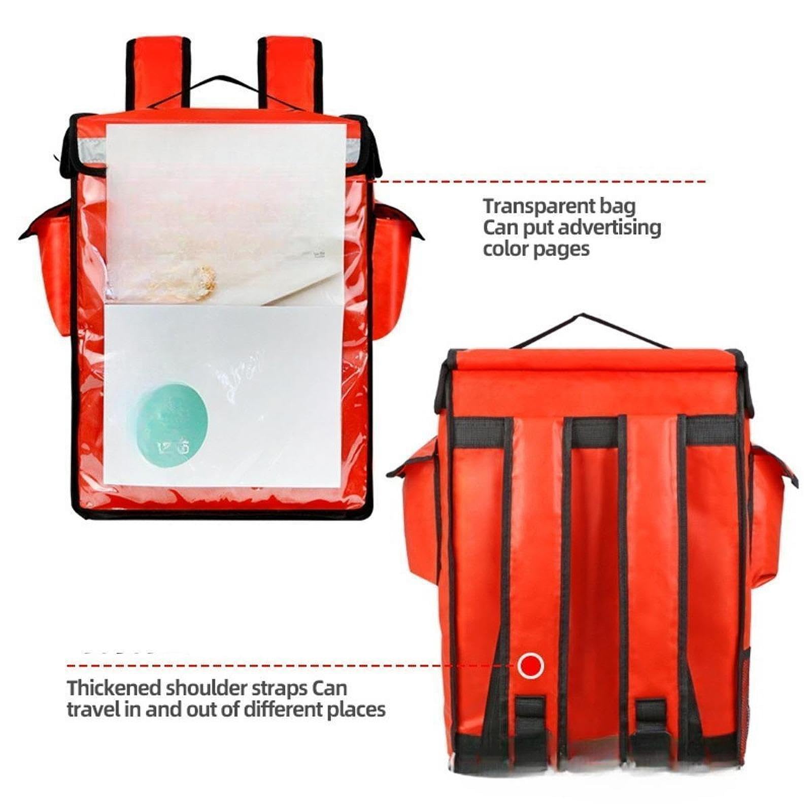 Mochila de Reparto Isotérmica, Bolsa Térmica para Alimentos, a Prueba de Fugas con Tira Reflectante, Bolsa de Catering, Bolsa de Aislamiento para Picn, Rojo, Individual