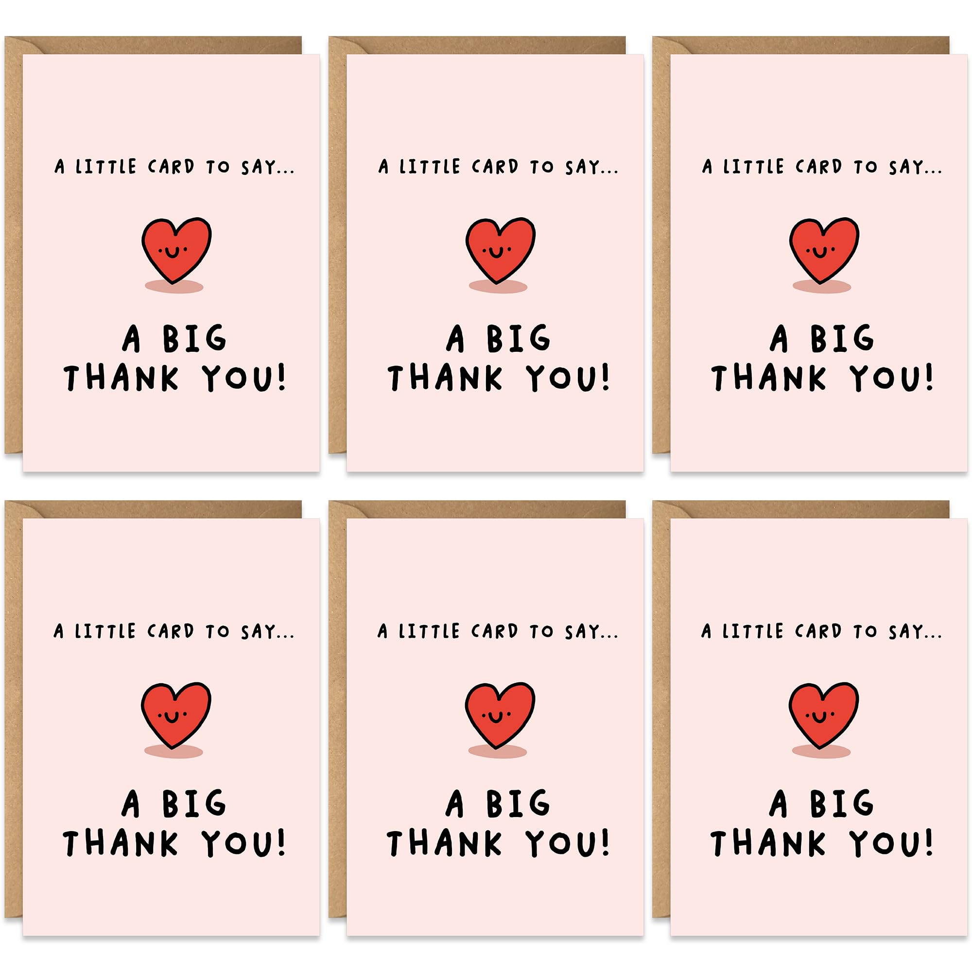 Cute Big Thank You Multipack Card Set - Pack of 20 - Colourful Smiling Heart Design for Friends and Family - Luxury Multi-pack of Twenty Cards, Blank Inside with Premium Envelopes