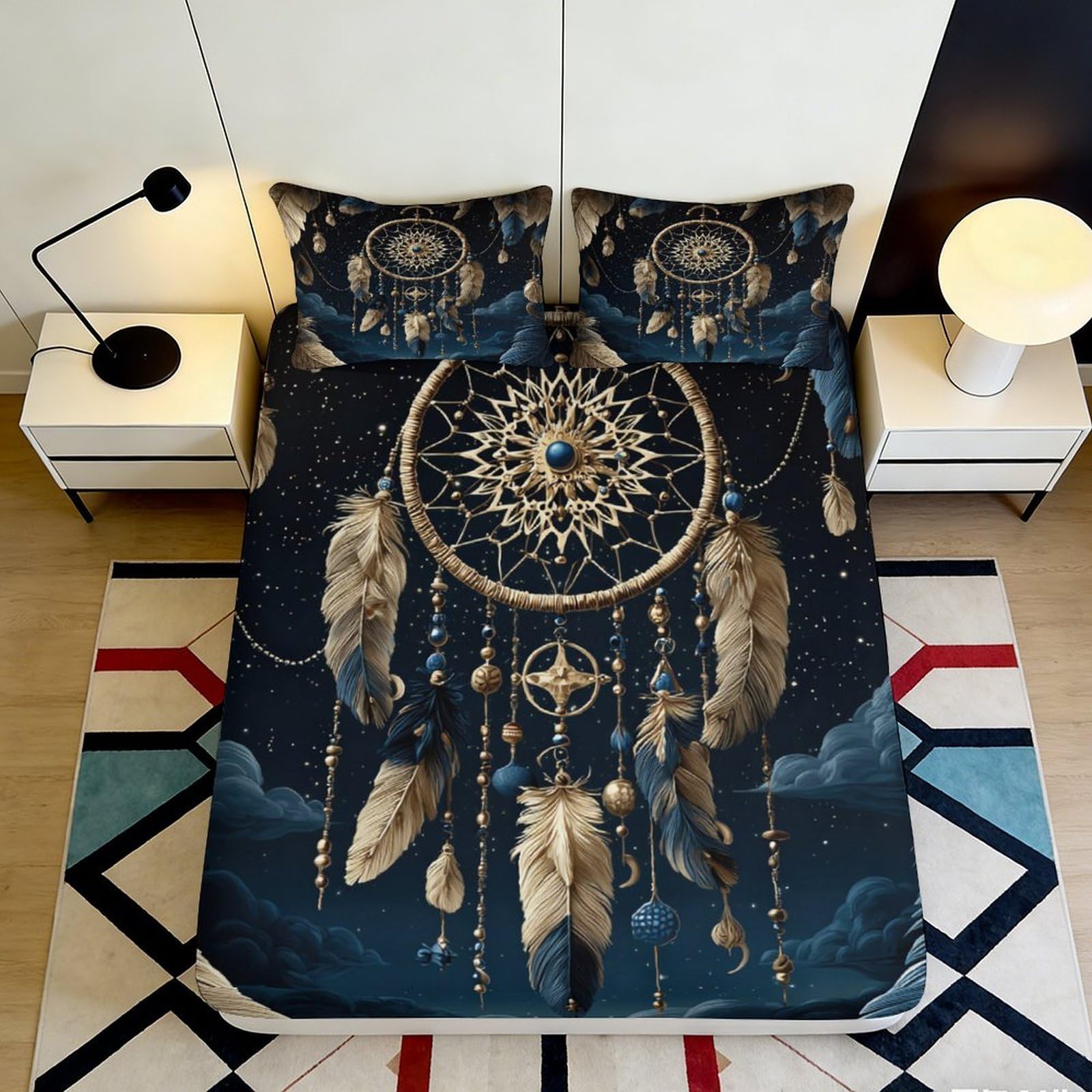 3D Printed Dreamcatcher Fitted Sheet Microfiber Deep Pocket Full Wrap Bedroom Bedding Dreamcatcher Mattress Fitted Cover Breathable for Adults 90x200x25cm