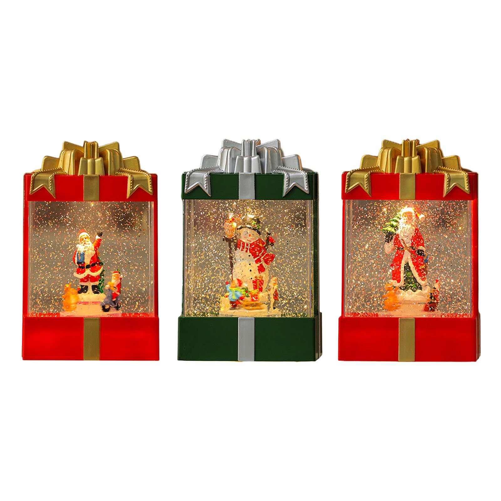 Weihnachts Schneekugel Lichterkette mit Weihnachtsmann Rentierschlitten Dekorationen, leuchtende Kastenform für Kinder, Kinderzimmer, Dekoration, Baumlichter
