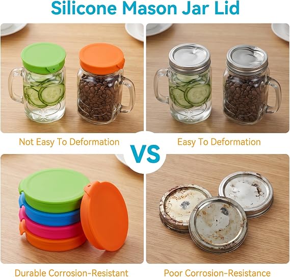 4Pcs Silicone Mason Jar Lids,Leak Proof Mason Jar Lids for Ball, Kerr
