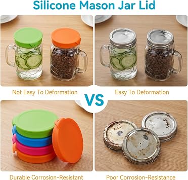4Pcs Silicone Mason Jar Lids,Leak Proof Mason Jar Lids for Ball, Kerr